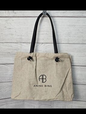 ANINE BING  Tote Bag Beige  Double Handles Black Lined Inner Pockets